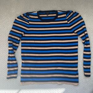 Talbots Navy, Tan, and Blue Striped Sweater